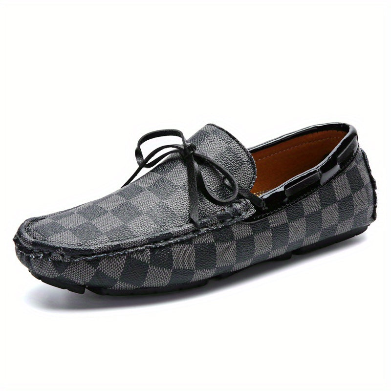 Men's Tassel Bow Tie Slip On Loafers Plaid Shoes