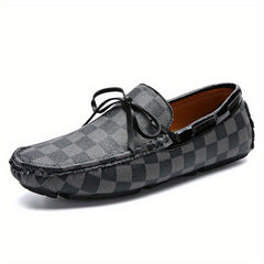 Men's Tassel Bow Tie Slip On Loafers Plaid Shoes