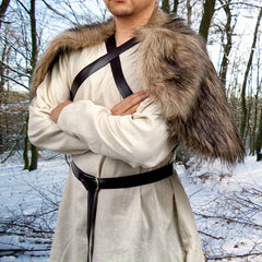 Viking Men'S Cape Shawl & Wrist Cover Set Faux Fur Scarf Polyester Knit