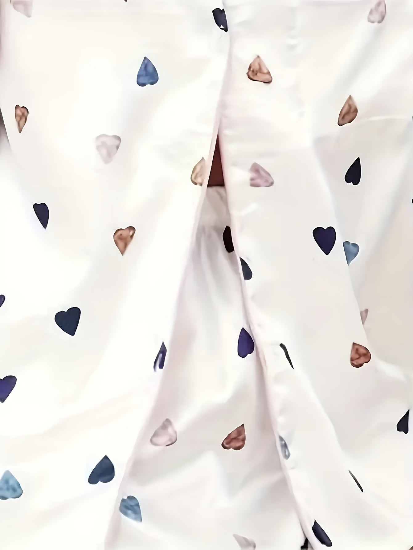 Heart Print Pajama Set Long Sleeve Top & Pants Women's Sleepwear
