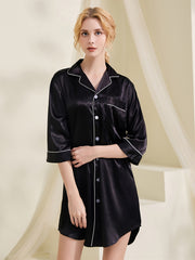 Satin Night Skirt Pajamas Dress Half Sleeve Button Down Nightdress