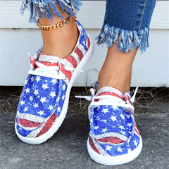 Women's Patriotic Canvas Shoes Low Top Lace Up Boat Shoes