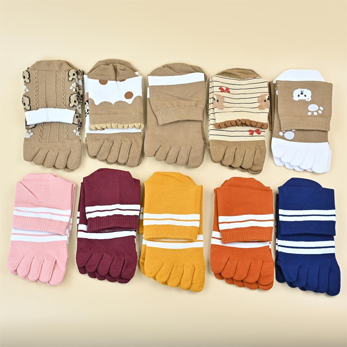 10 Pairs Cute Bear Print Socks for Women