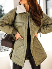 Argyle Print Parka Button Front Long Sleeve Warm Outerwear