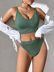 Ribbed Push Up Bra & Thong Set Women's Lingerie