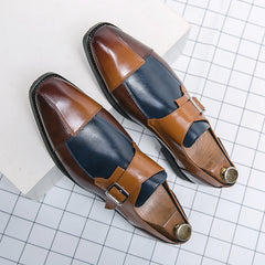 Men's Square Toe Block Dress Shoes Slip On Monk Loafer Shoes