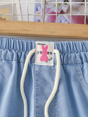 Girls Heart Print Casual Wide Leg Jeans for Children