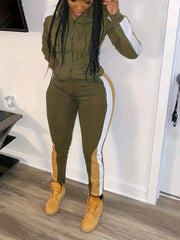 Striped Long Sleeve Drawstring Hoodie & Joggers Set