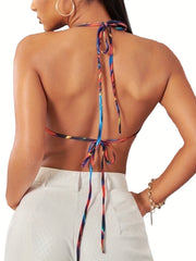 Abstract Ripple Print Halter Top