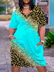 Leopard Print V-Neck Dress With Pockets
