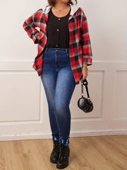 Plaid Print Button Up Sleeve Hoodie Shirt Coat