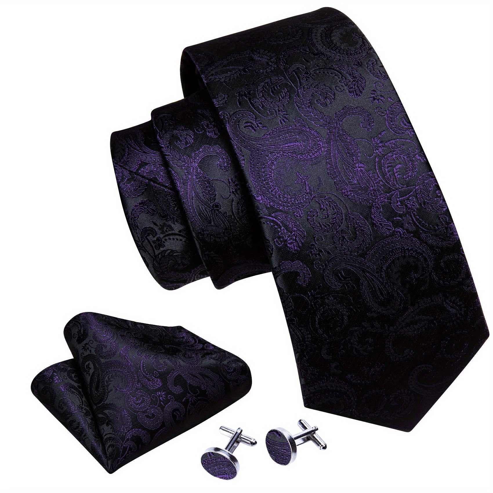 Barry Wang Men's Silk Ties Jacquard Red Paisley Floral Necktie Set