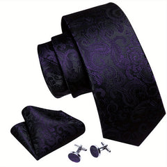 Barry Wang Men's Silk Ties Jacquard Red Paisley Floral Necktie Set
