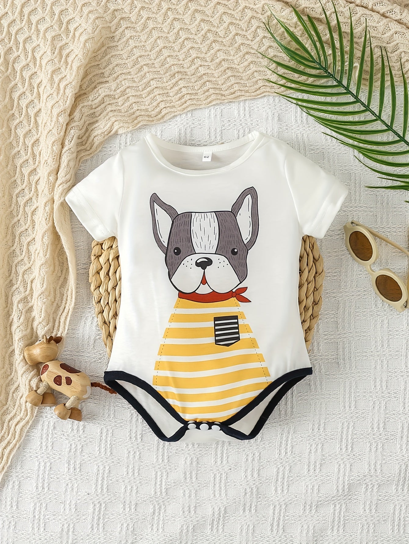Baby Boy Onesie Dog Cartoon Print Short Sleeve Bodysuit