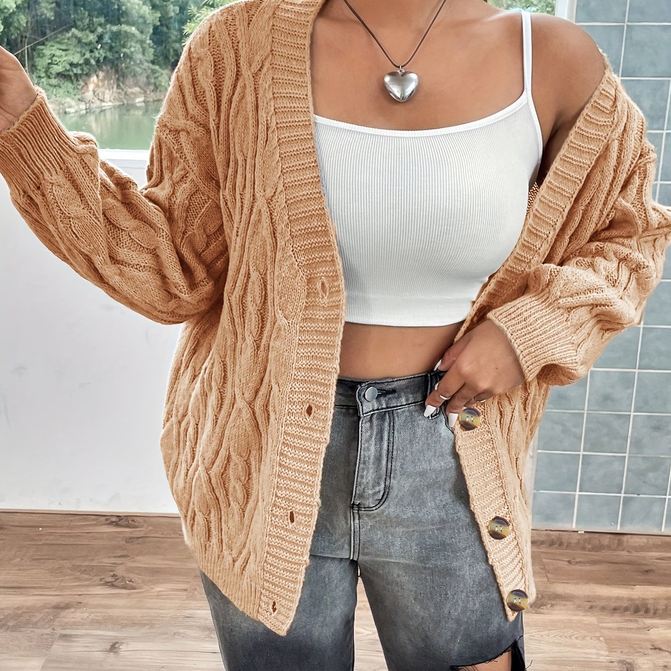 Solid Chunky Long Sleeve Cardigan