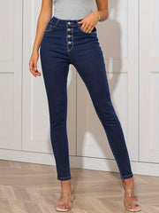 Dark Slim Fit Skinny Jeans Single Breasted Button