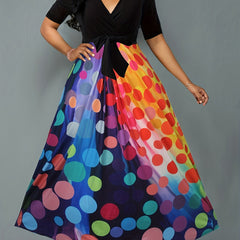 Colorblock Ombre Dot Print Maxi Dress