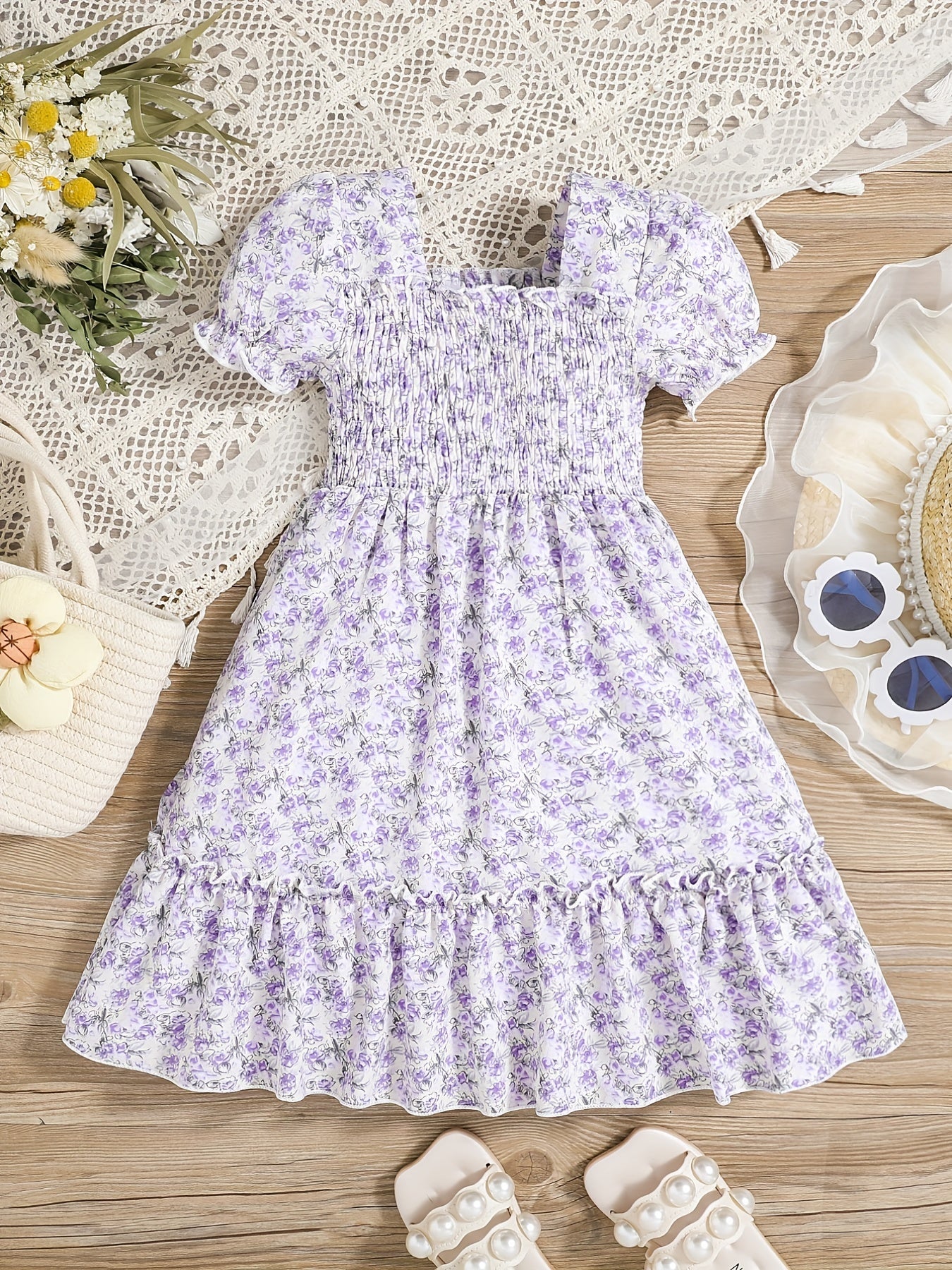 Girls Floral Short Sleeve Summer Dress