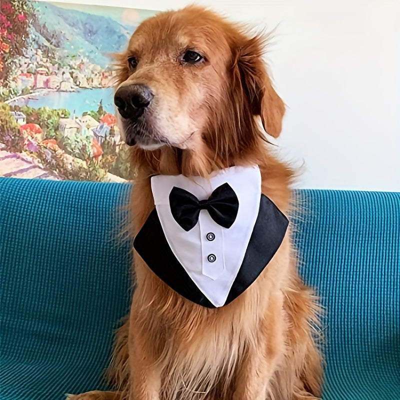 Formal Dog Tuxedo Bandana with Bow Tie for Weddings Graduations Dress Up