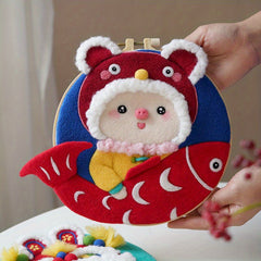 Wool Felting Painting Kit Rabbit and Flowers DIY Felt Package 20x20cm