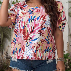 Colorblock Lantern Sleeve Round Neck Top