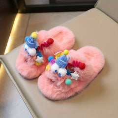 Girls' Cartoon Plush House Slippers, Anti-Skid Indoor Shoes, Autumn/Winter