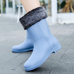 Women's Waterproof High Top Warm Rain Boots Non slip Outdoor Rain Boots