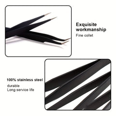 2pcs Precision Stainless Steel Tweezers for Eyelash Extension Nail Sticker Gems