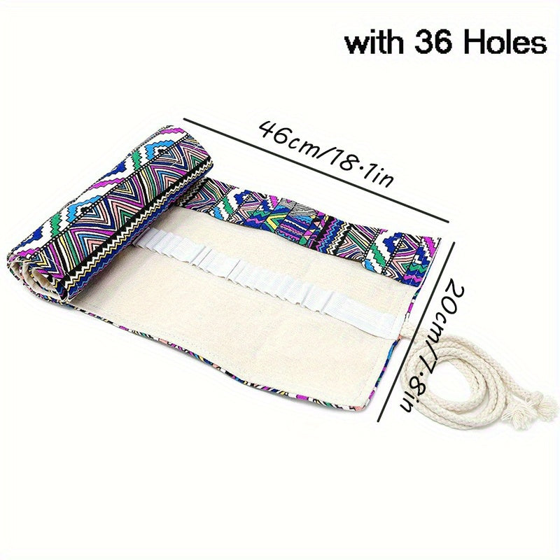 36-48-72 Holes Canvas Pencil Wrap Roll Up Colored Pencils Holder