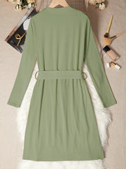 Women's Solid Night Robe Long Sleeve V Neck With Belt