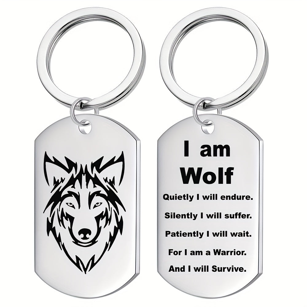 Stainless Steel Wolf Pendant Necklace for Boys 'I Am Wolf' with Chain
