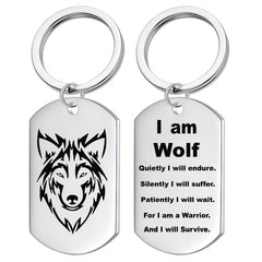 Stainless Steel Wolf Pendant Necklace for Boys 'I Am Wolf' with Chain