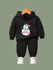 Girls Snowman Santa Hat Pattern Hoodie Set