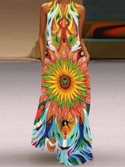 Sleeveless V-Neck Colorful Maxi Dress Boho Loose Flared Dress