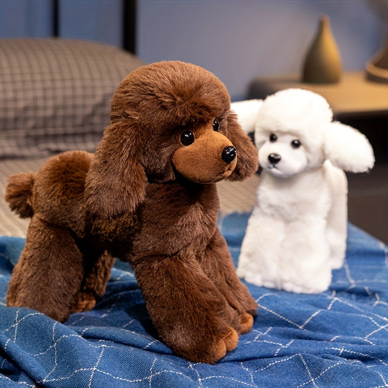 FLUFIHOOD Adorable Poodle Plush Toy Brown Soft Stuffed Animal Realistic Dog Pupp
