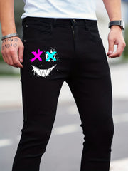 Slim Fit Grimace Print Jeans Mens Casual Stretch Street Style Denim Pants