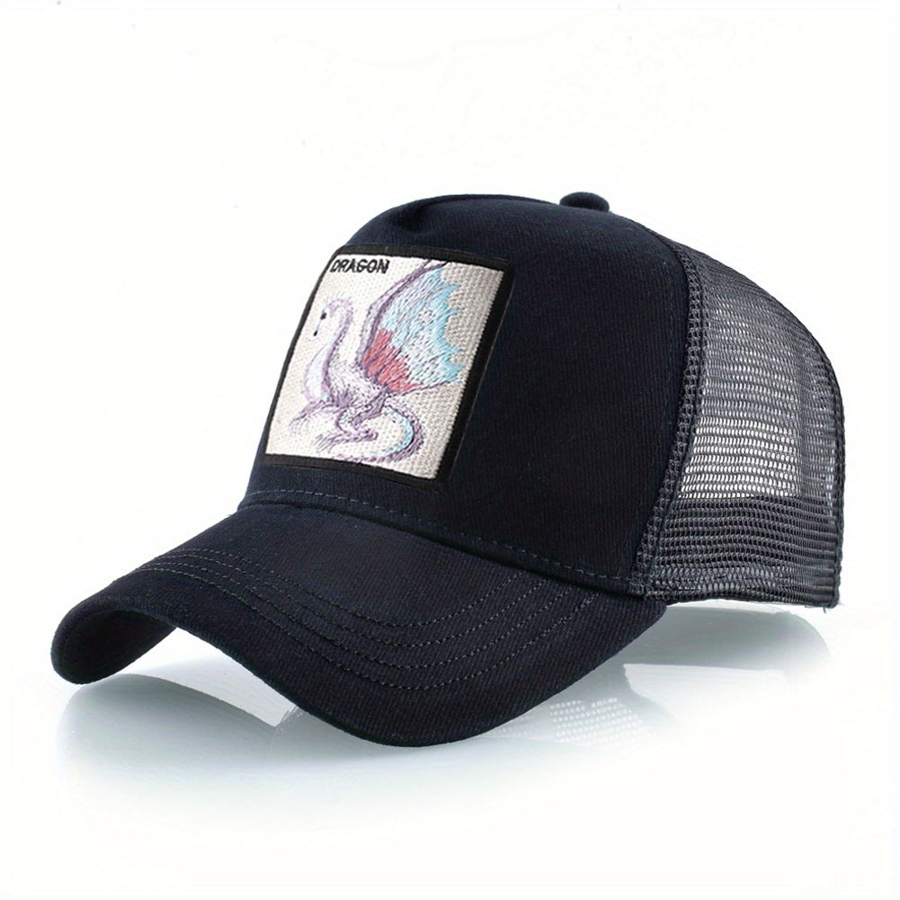 Flying Dragon Patch Baseball Cap Mesh Trucker Hat Lightweight Unisex Dad Hats