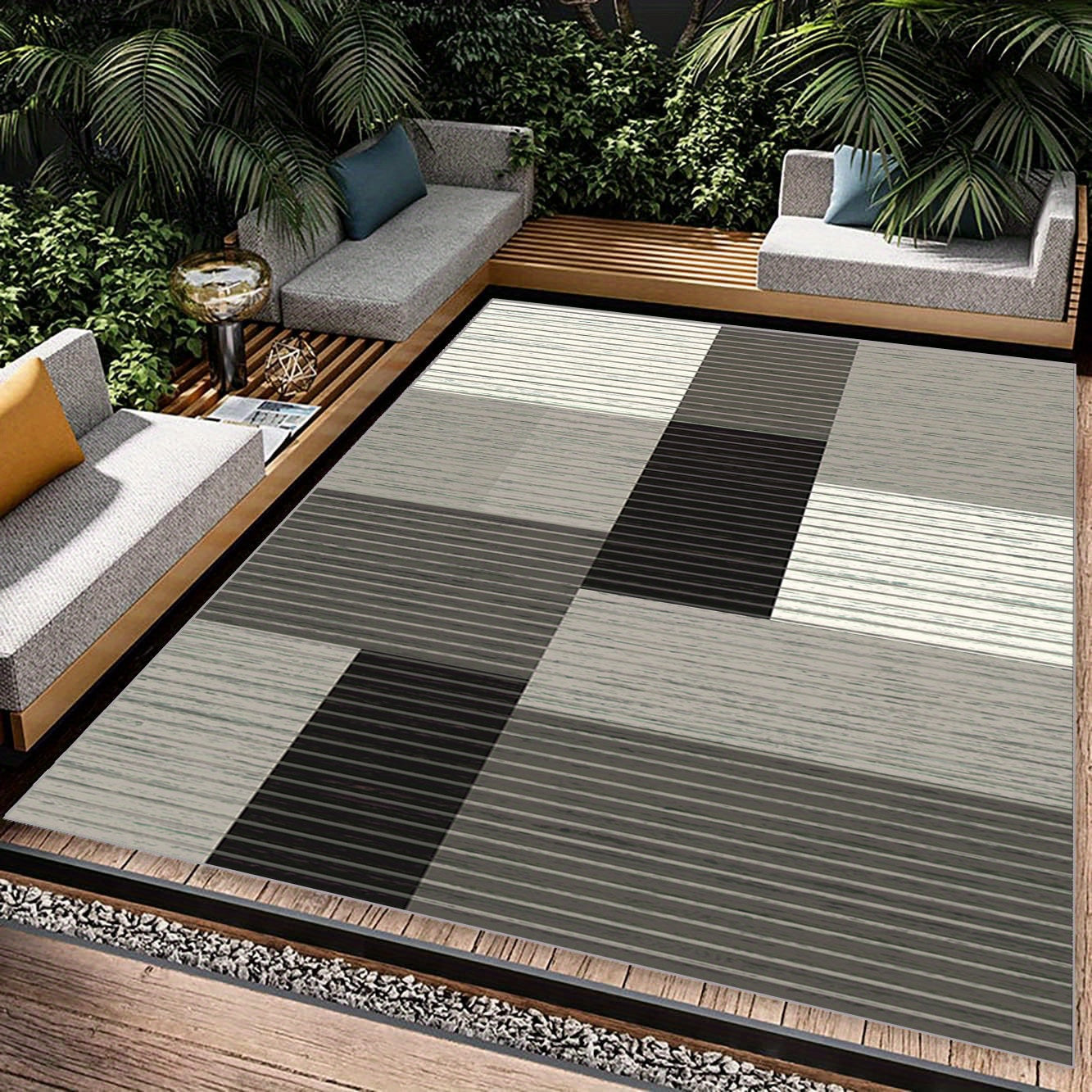 Geometric Line Print Area Rug for Living Room and Bedroom