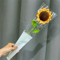 Sunflower Knitted Bouquet Soft Yellow Home Decor Ribbon & Leaves