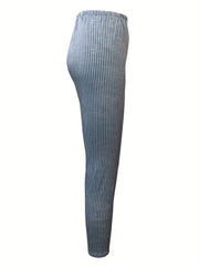 Striped Print Leggings Casual Long Length Versatile Leggings