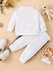 Toddler Baby Boy Bear Embroidered Pullover & Plaid Trousers Set