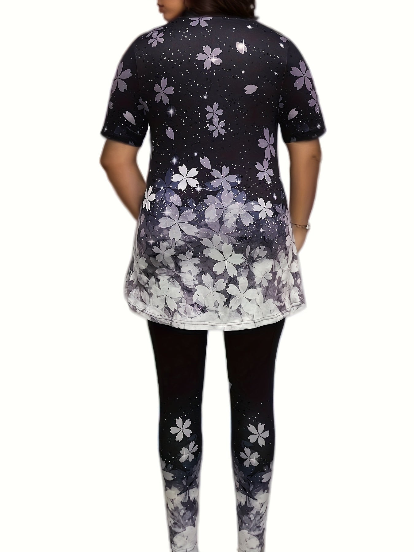 Glitter Sakura Print Tee & Leggings Pajamas Set