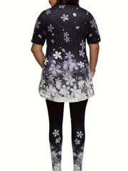 Glitter Sakura Print Tee & Leggings Pajamas Set