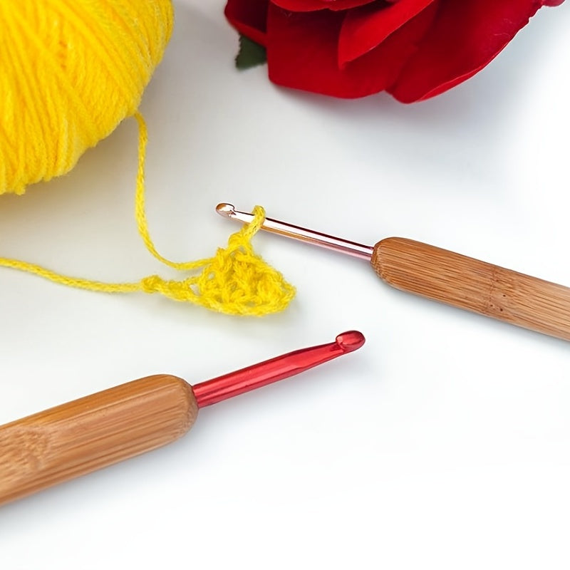 9pcs Bamboo Handle Crochet Wool Crochet Hand DIY Knitting Tools for Beginners