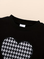 Houndstooth 3pc Beret & Heart Top & Pants Set for Girls