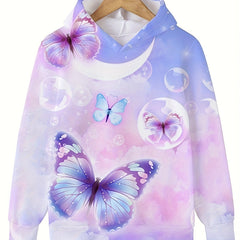 Girls Butterfly & Bubble Long Sleeve Hooded Sweatshirt