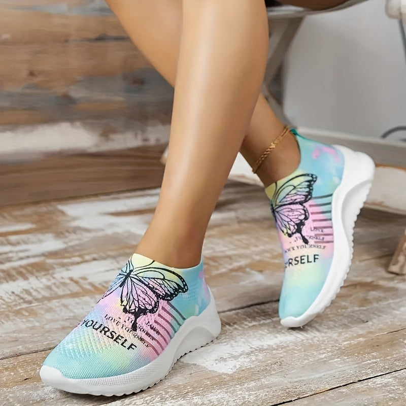 Women's Butterfly Print Mesh Tennis Shoes Lightweight Non-slip Travel Shoes