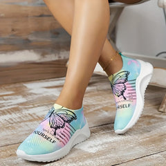 Women's Butterfly Print Mesh Tennis Shoes Lightweight Non-slip Travel Shoes