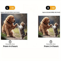 Wooden Puzzle Friendly Dog & Kitten High Five Challenging Plywood Puzzle