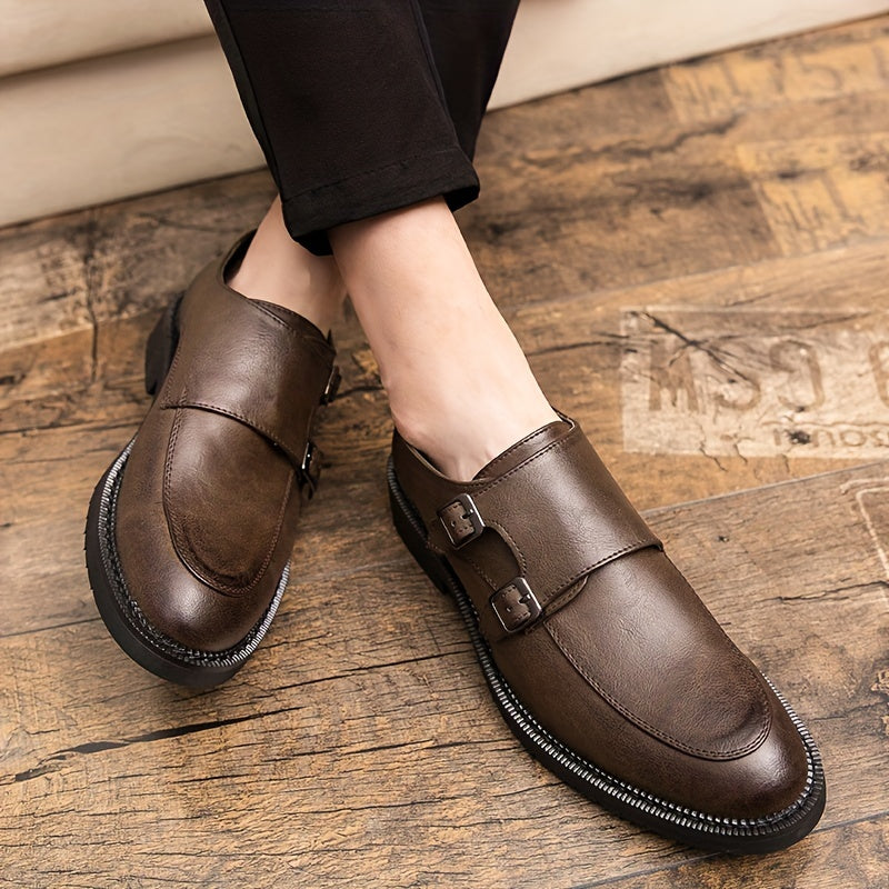 Men's Double Monk Loafers Wear resistant Non Slip Comfy Casual Shoes